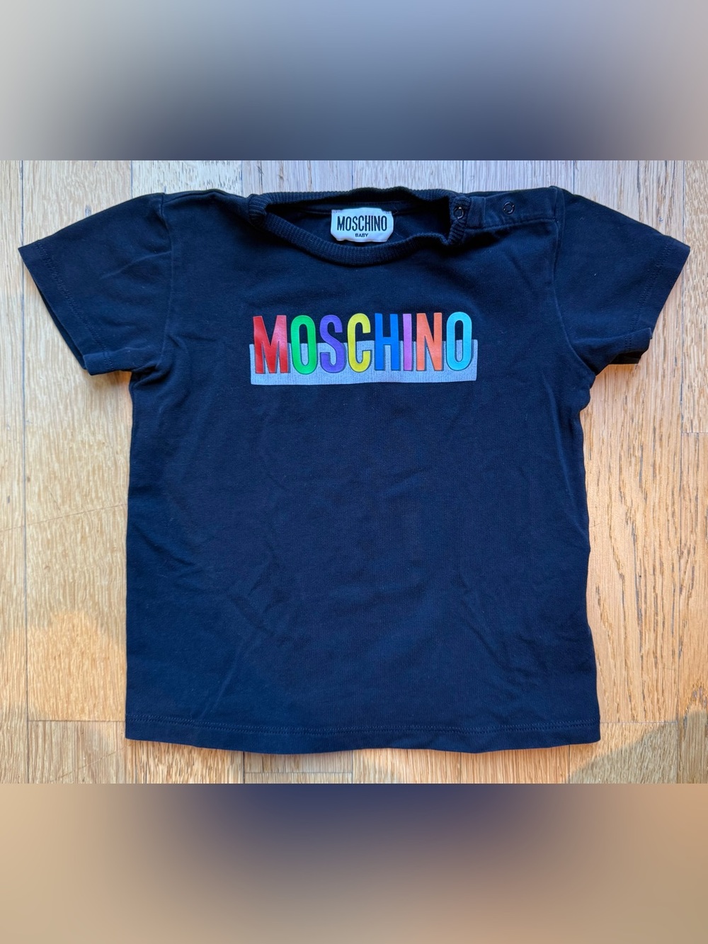Moschino Black Tee with Multicolor Logo